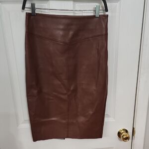 Express Brown Leather Pencil Skirt